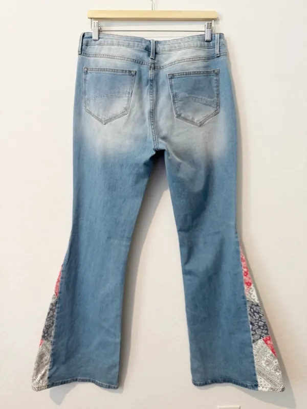 Driftwood Farrah Patchwork Bandana Flare Leg Jeans Size 30 Western Boho Cowgirl - Image 11
