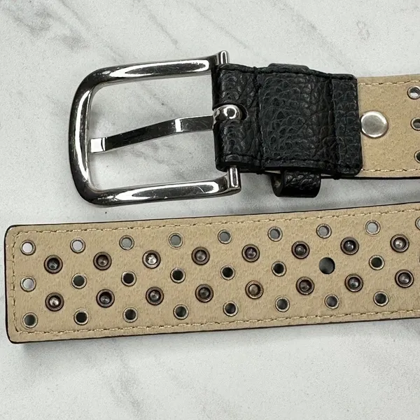 Studded Black Faux Leather Grommet Belt Womens Size Large (L) ✨ - Image 7