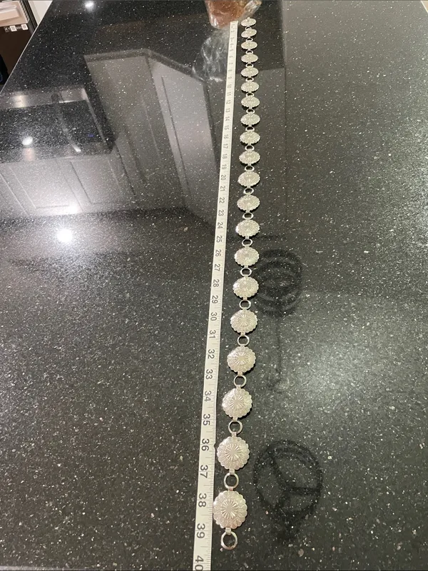 Engraved Concho Chain Belt Silver Tone - Image 6