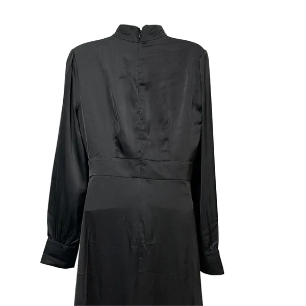 Alexia Admor Black Satin Mock Neck Drape Midi Dress Sz 4 D3401 - Image 6