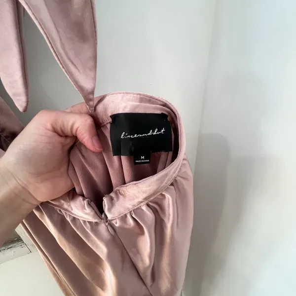 Line & Dot Emma Cut Out Midi Dress Mauve Pink Satin Halter Open Back Tie Size M‎ - Image 7