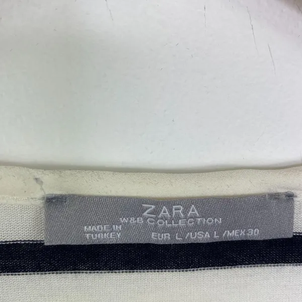 Zara Black White Striped Half Sleeve Scoop Top L - Image 5