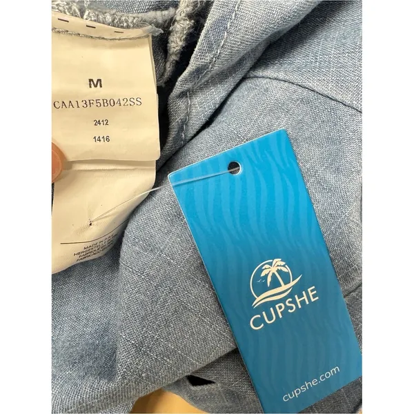 NWT Cupshe Women's Blue Cotton Denim Ruffle Hem Romper Beach Summer Medium - Image 5