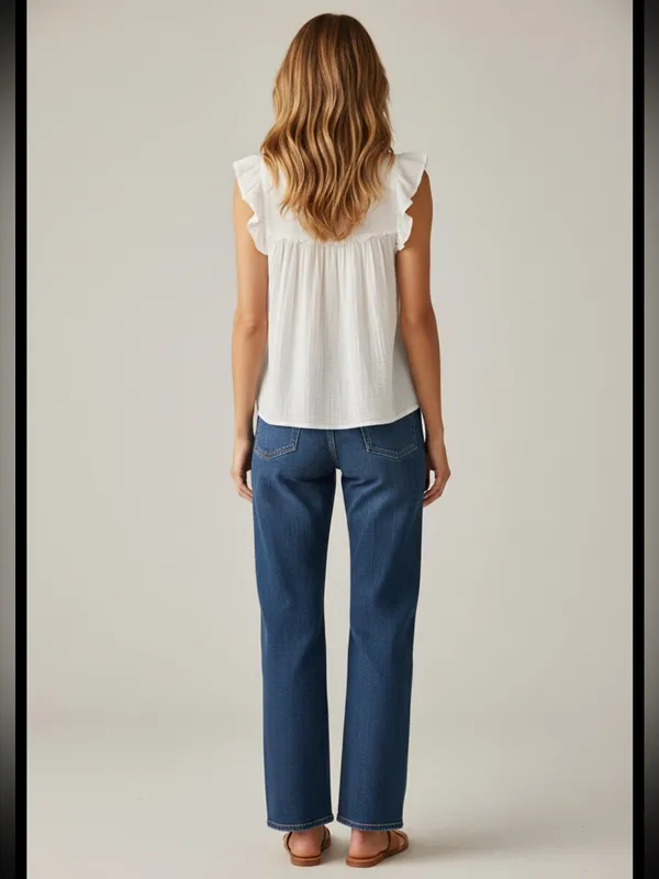 NWT Cotton Gauze V-Neck Ruffle Sleeve Blouse - Image 3