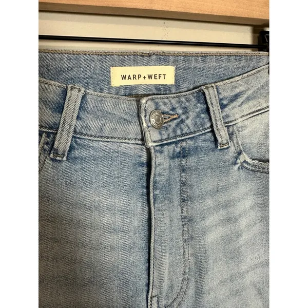 Warp + Weft High Rise Wide Leg Cropped Jeans Light Wash Blue Raw Hem Size‎ 26 - Image 3
