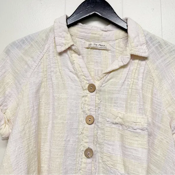 FREE PEOPLE Away At Sea Striped Shirt Top Medium - Image 6
