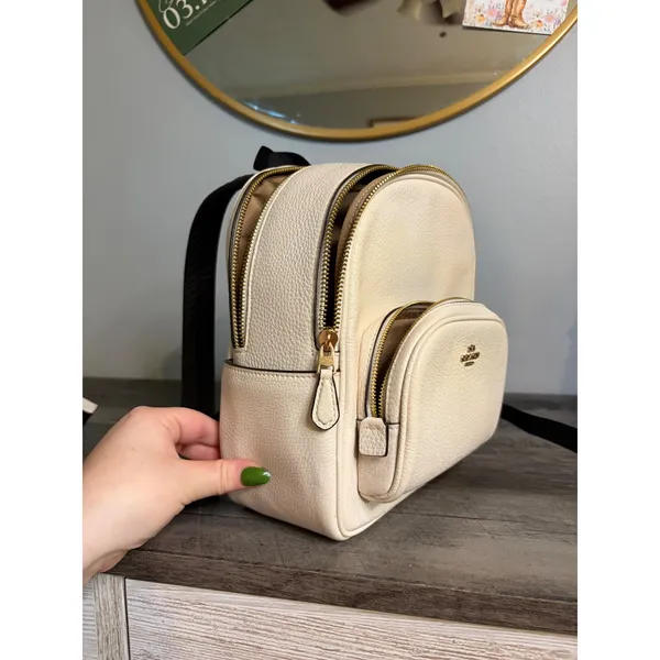 Coach Court Mini Backpack White Pebbled Leather Gold Hardware C8603 - Image 3