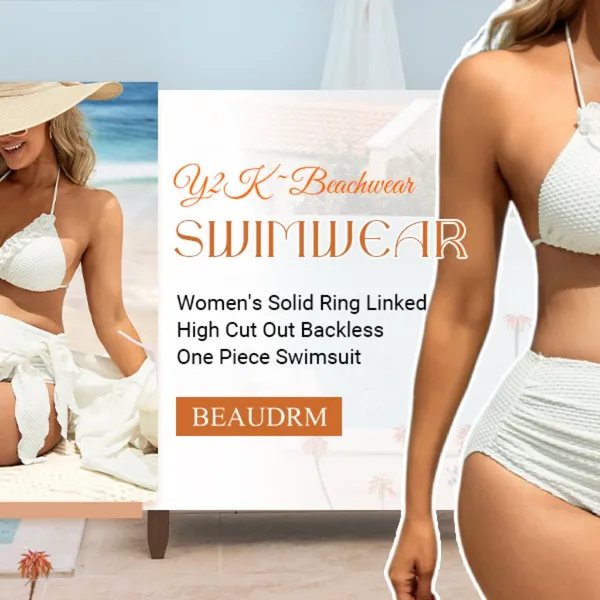 Maternity 3 Piece Swimsuit Textured Ruffle Halter Bikini Set w/ Skirt LARGE - Image 6