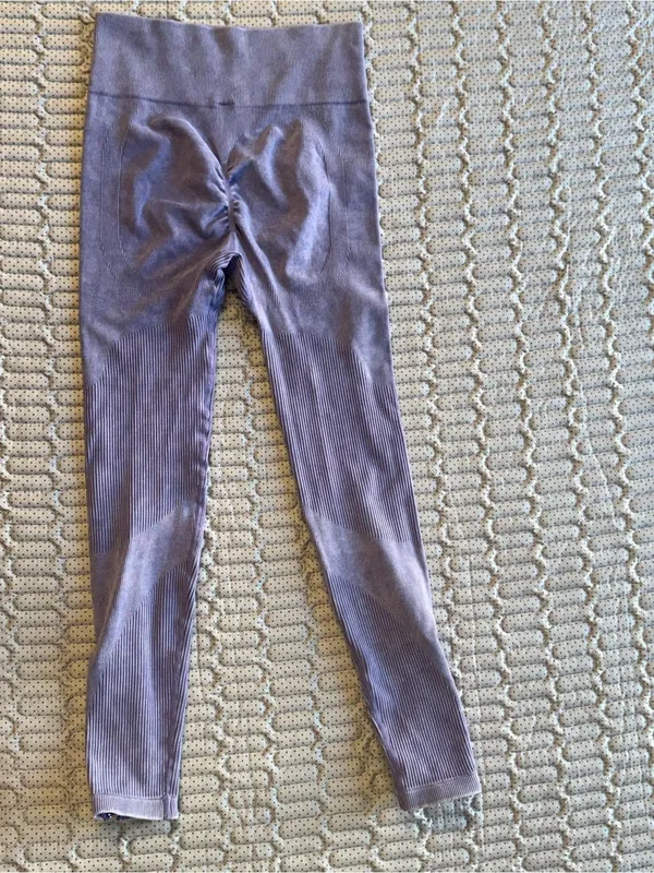 Seamless Cutout Ribbed Leggings Set - Purple - Image 5