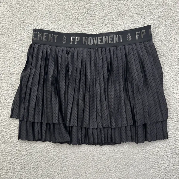 Free People Movement On Deck Skirt Skort Black Mesh Pleated Tennis Women Large - Image 2