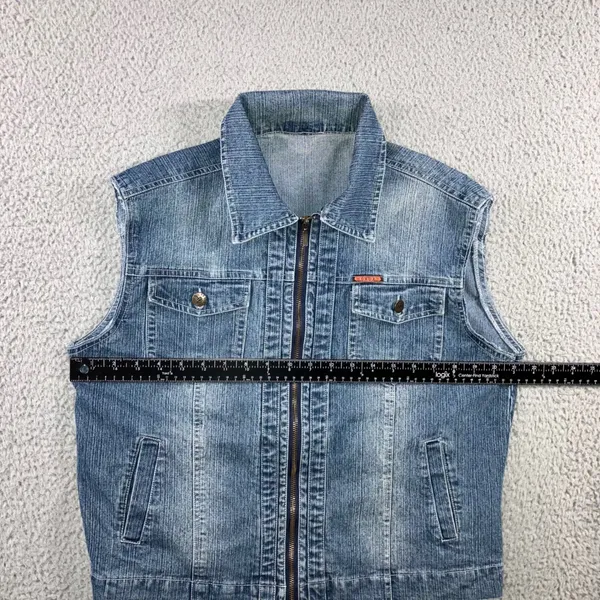Vintage Denim‎ Vest Women L Blue Full Zip Collared Retro Grunge Western Hippie - Image 6
