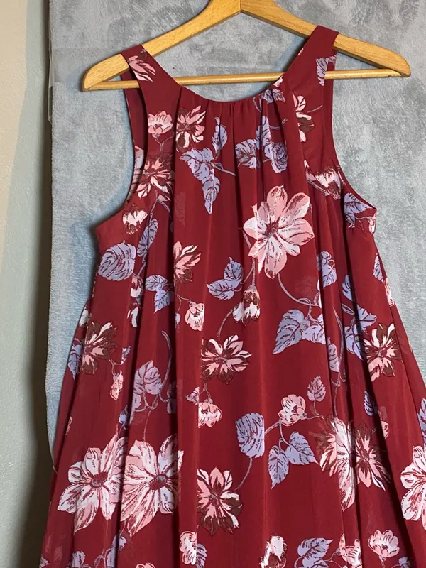 Free People Maxi‎ milkmaid Dress Medium Red Floral Fairy Whimsical Dress Boho - Image 6