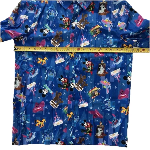 Disney Joey Ghou Mens Button Up Short Sleeve Shirt M Blue Magic Kingdom Mickey - Image 4