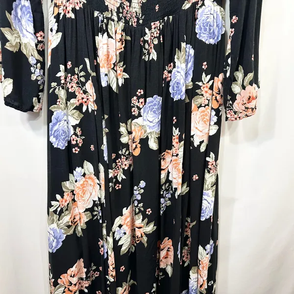 Torrid‎ Plus Sz 2X Maxi Dress Off Shoulder Black Floral Smocked Bell Sleeve 1214 - Image 7