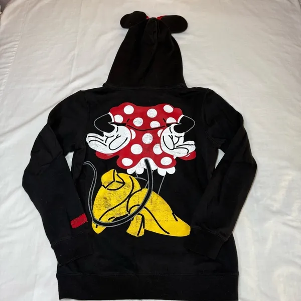Disney Parks Minnie Mouse Hoodie Sweatshirt Ears Bow Women's Size Medium Graphic - Image 8