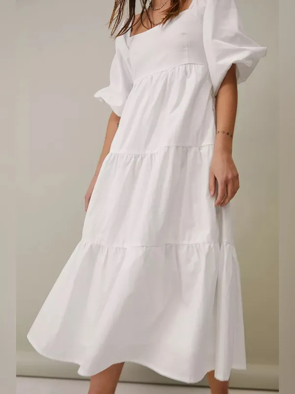 NWT Faithfull The Brand Kiona White Midi Dress Tiered Poplin Womens Size 4 / S - Image 8