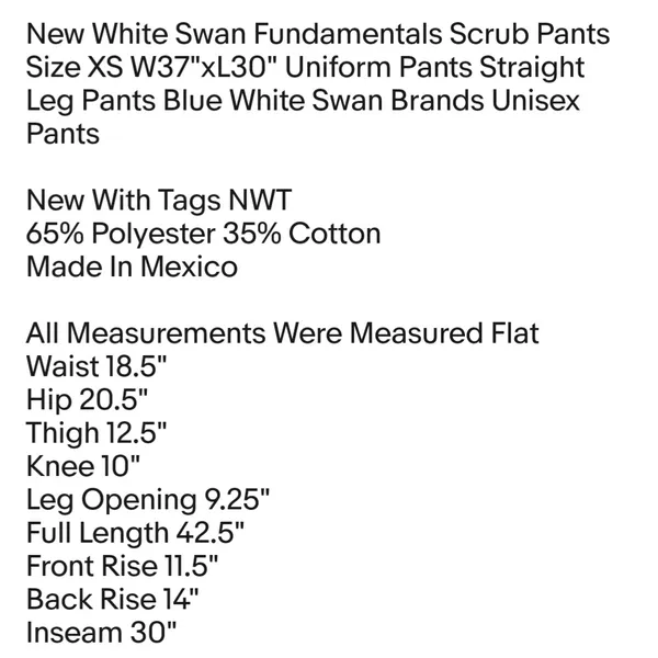 New White Swan Fundamentals Scrub Pants Size XS W37"xL30" Uniform Pants Straight Leg Pants Blue - Image 2