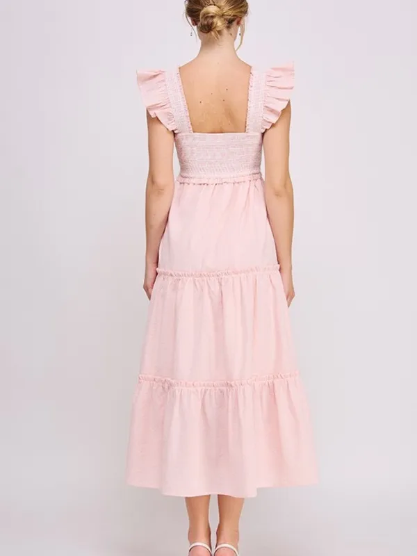 Smocked Ruffle Strap Tiered Midi Dress Medium - Image 6