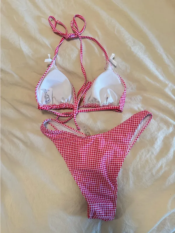 Pink gingham bikini set - Image 2