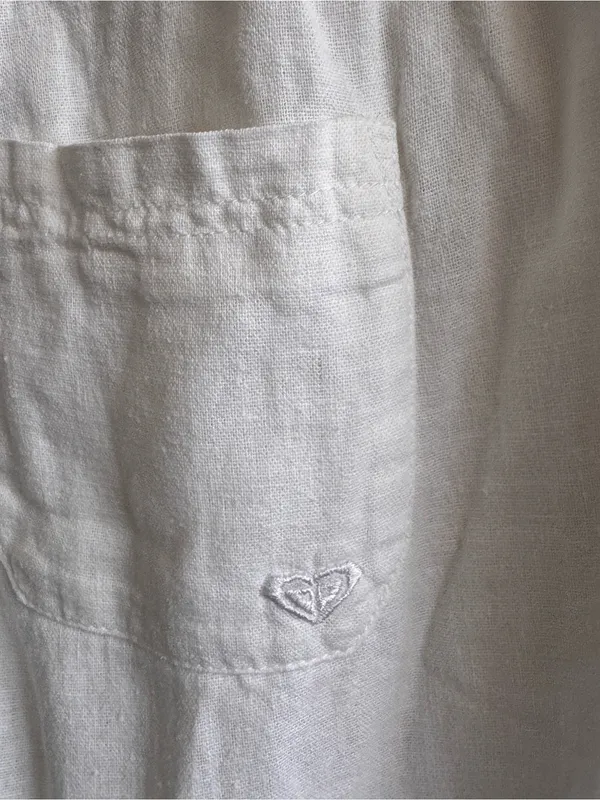 Roxy Womens XS White Linen Look Drawstring Pants Smocked Waist Beach Coastal - Image 6