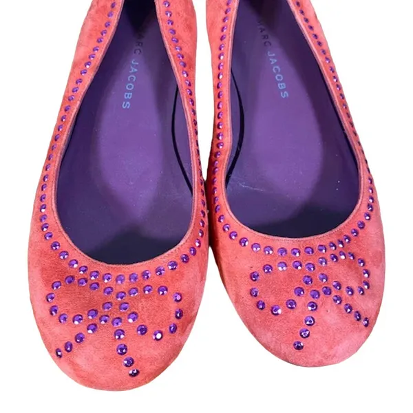 Marc Jacobs Suede Red & Purple Beaded Bow Detail Flats Shoes Women Sz 36 - Image 8