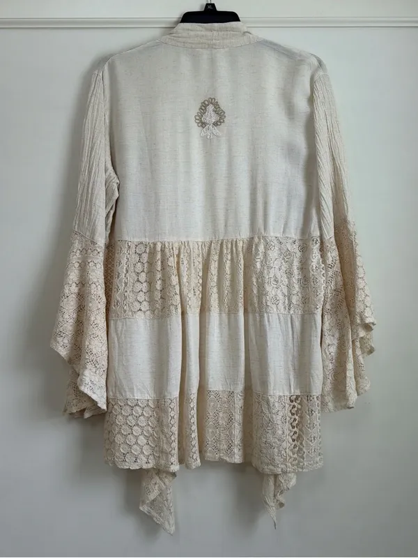 Young Threads Natural Embroidered Lace Boho Long Shrug Kimono NWT Size XL Flaw - Image 8