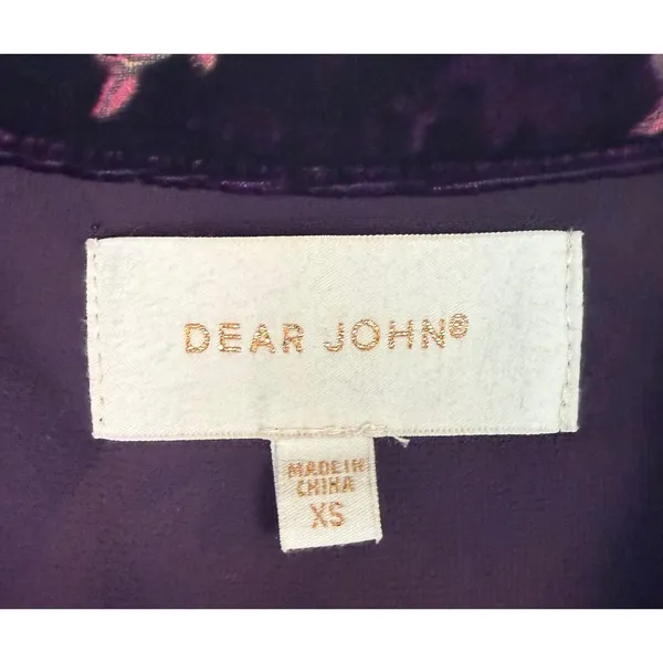 DEAR JOHN Dress Womens XS Purple Velvet Floral Shirt Dress Fairy Witchy‎ Boho - Image 3