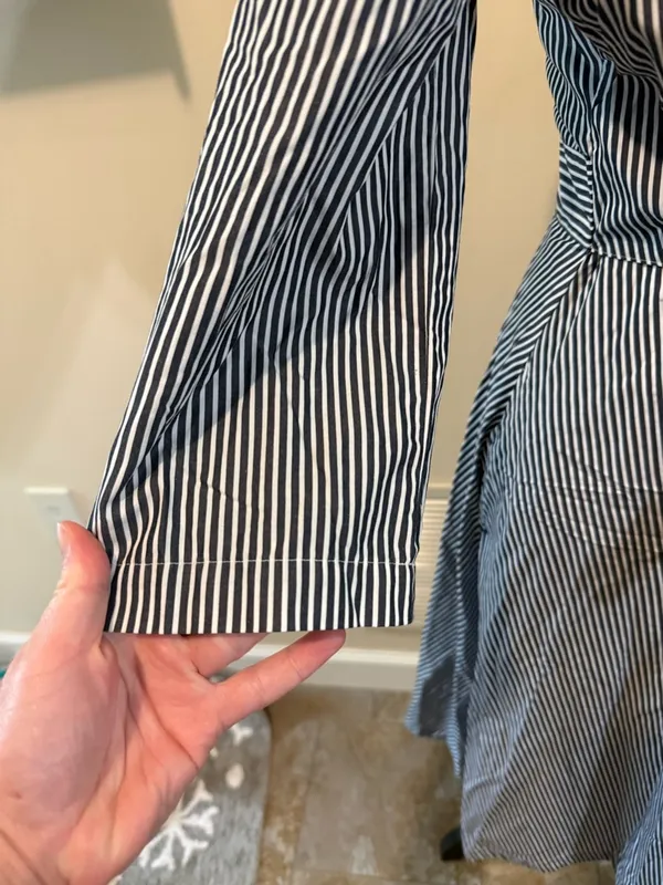 Brooks Brothers | Dark Blue and White Striped Tie-Waist Shirt Dress size 8 - Image 7