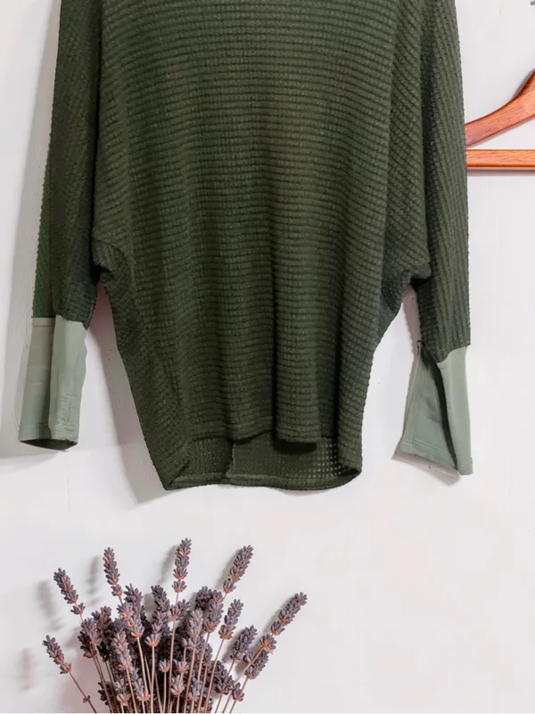 BiBi Olive Green Waffle Knit Dolman Sleeve Top Size Large NWOT - Image 5