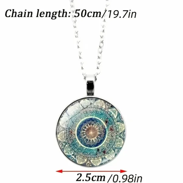 Mandala flower time gemstone necklace, bracelet‎ & earrings set, glass pendant - Image 3