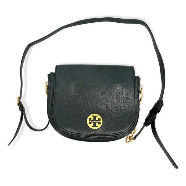 Tory Burch | One Size | Everly Black Pebbled Leather Flap Saddle Bag - Image 8