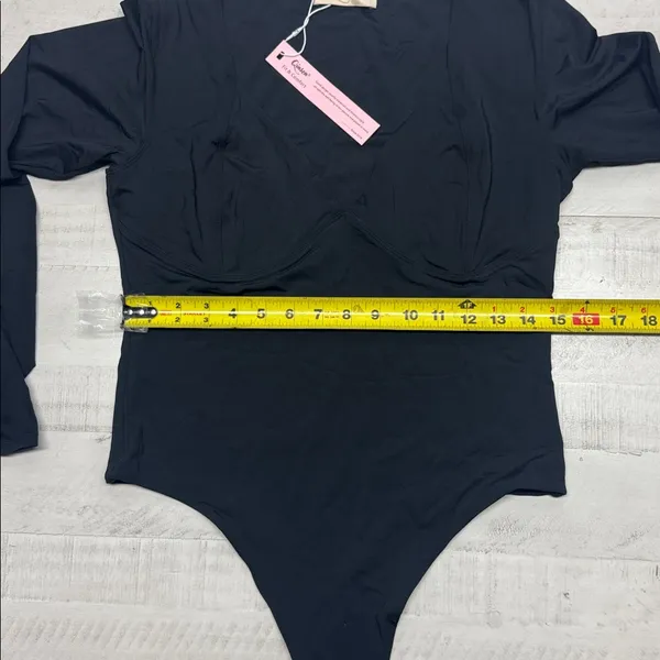 QINSEN Women's Sexy Square Neck Bodysuit Long Sleeve Double Lined Shirt Top - Image 6