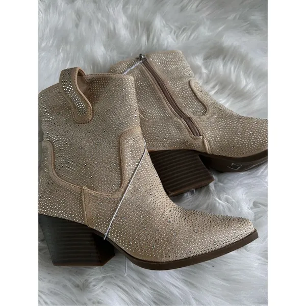 Sparkly western boots with little shiny diamonds, off-white/tan color small size - Image 2