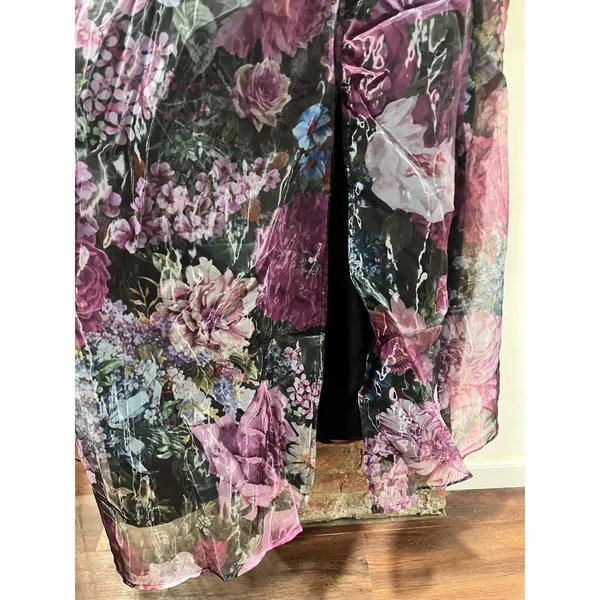 SheIn Stunning One-Shoulder Floral Organza Sheer Maxi Dress Purple & Black M - Image 8