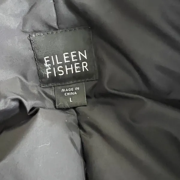 Eileen Fisher Long Down Puffer Coat Eggshell Gray Stand Collar Size L - Image 10