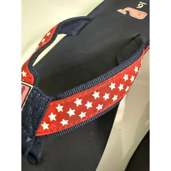 Vineyard Vines Womens Patriotic Star‎ Print Flip Flops Navy Red 6 Beach Sandals - Image 6