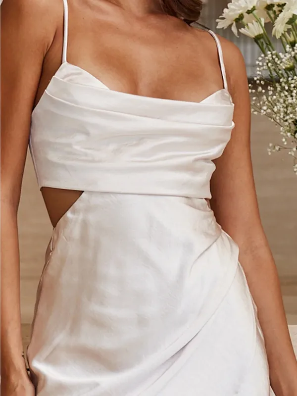 NWT Selfie Leslie Shaken Not Stirred Cut-Out Waist Pleat Detail Dress Champagne - Image 4