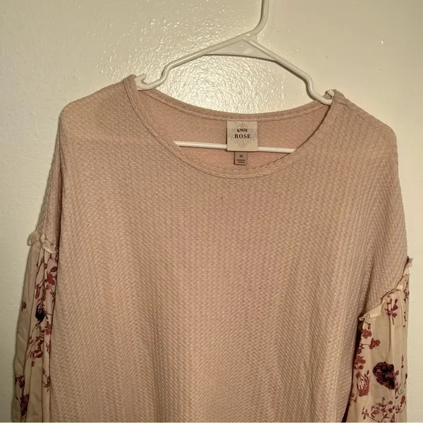 Knox Rose Womens Sz Medium Thermal Top Long Sleeve Light Pink Contrasting Floral - Image 4