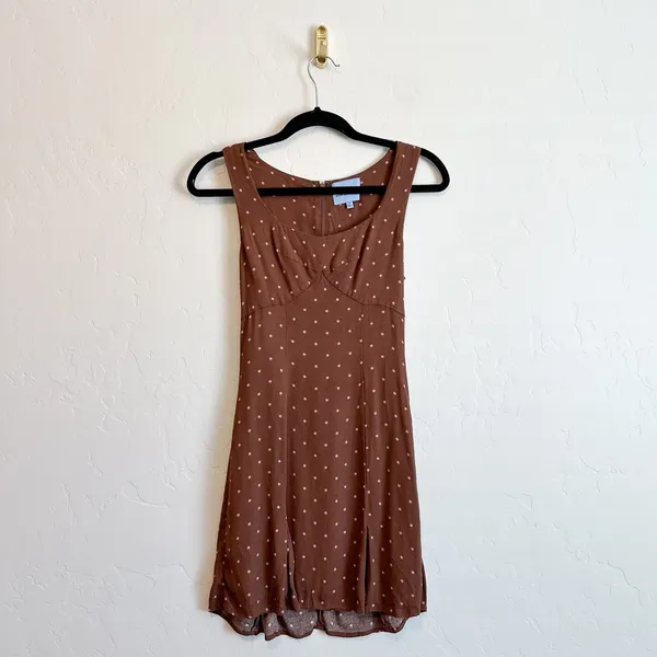 Reformation x Devon Lee‎ Carlson | Cher Sleeveless Polka Dot Mini Dress Brown - Image 6