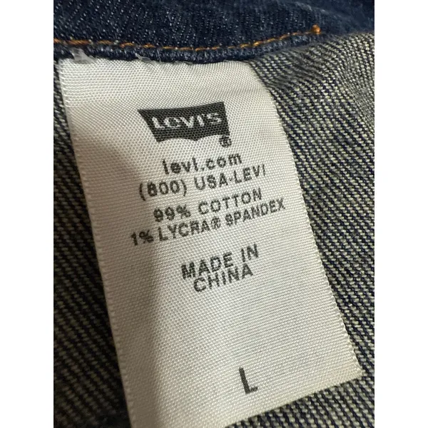 Levi's Blue Dark Wash Distressed Long Sleeve Button Down Denim Jeans Jacket Sz L - Image 5