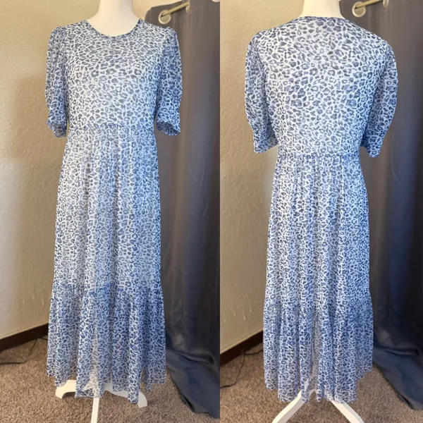 Baum und Pferdgarten Jocelyn Dress Womens Large Blue Leopard Mesh‎ Midi - Image 8