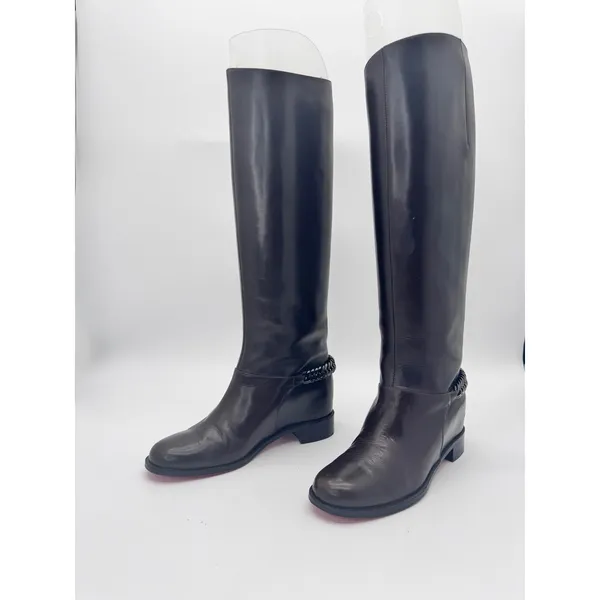 Christian Louboutin Cate Dark Brown Leather Riding Boots Chain Link EU 36 - Image 8