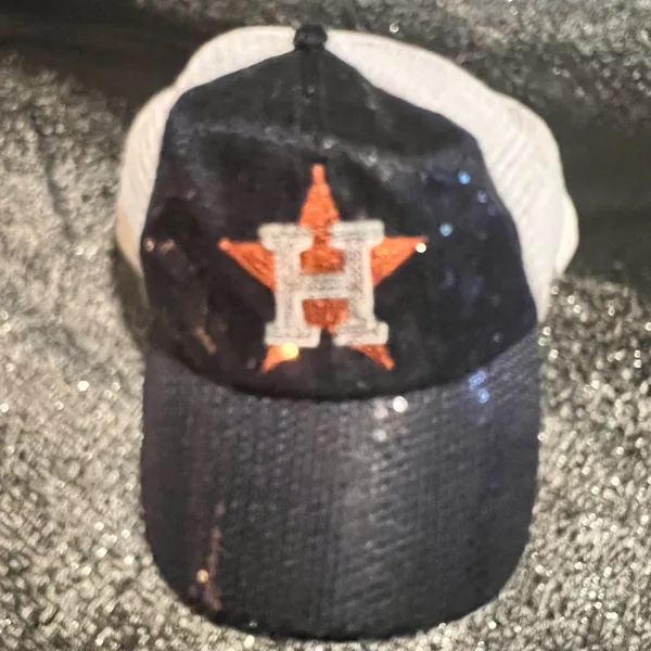 Womens OSFA Genuine Merchandise Houston Astros Dazzle Logo Sequin SnapBack Hat - Image 2