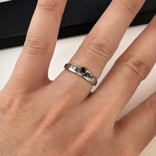 Adjustable Devil Wings Open Ring for Men Women Silver - Image 4