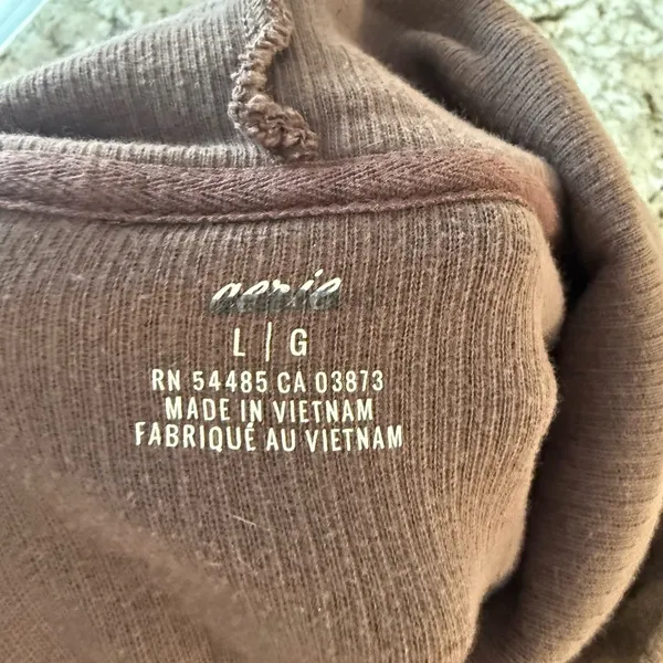 Aerie Ribbed Pullover Hoodie Brown Size Large - Image 6