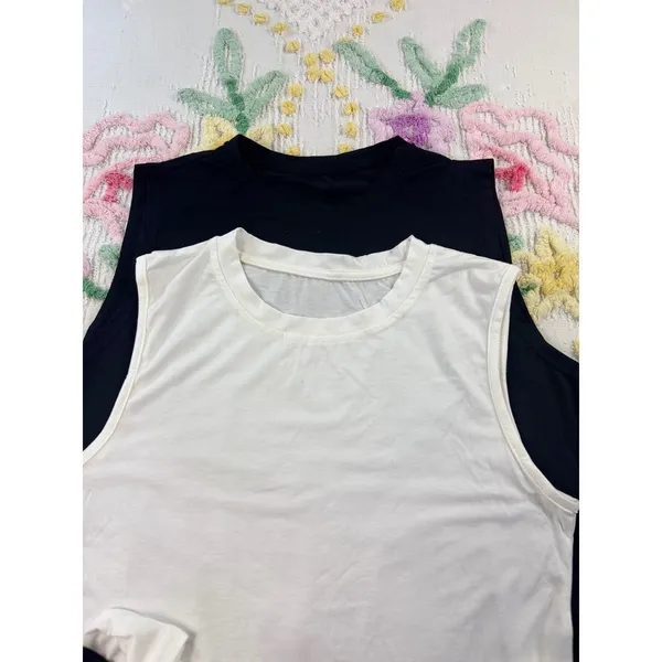 SHEIN Women's Black White Tank Tops‎ & Blue Biker Shorts Set Size M L short S - Image 8