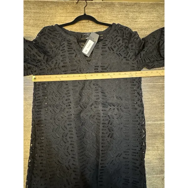 CLUB MONACO Dress Black V Neck Eyelet Balloon Sleeve Peasant Size Small‎ - Image 10