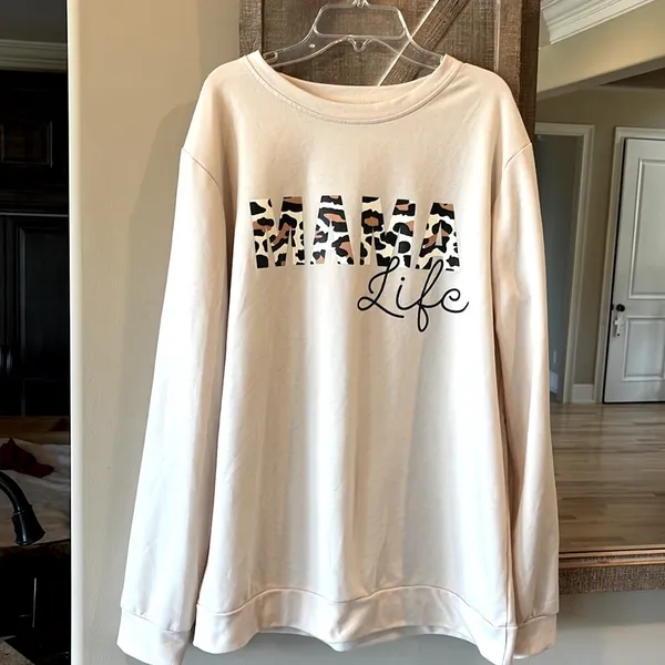 Mama Life Beige Sweatshirt Comfy Womens Large - Image 2