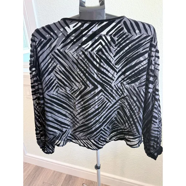 Bella Dahl Silk Blend Burnout Velvet Tie neck Long Blouson Sleeve Blouse Size M - Image 3