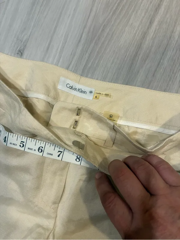 55% linen Calvin Klein Light Beige High-Waist‎ Trousers - Image 4